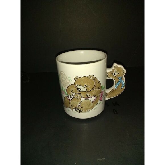 Momma & Baby Bear Coffee Mug Tea Cup Teddy Bear White Vintage Bear Handle - Picture 2 of 6